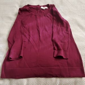 LOFT sweater with 3/4 length sleeves. Deep magenta